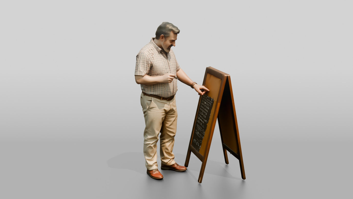 Middle-Aged Curvy Spanish Man Looking at a Menu Board