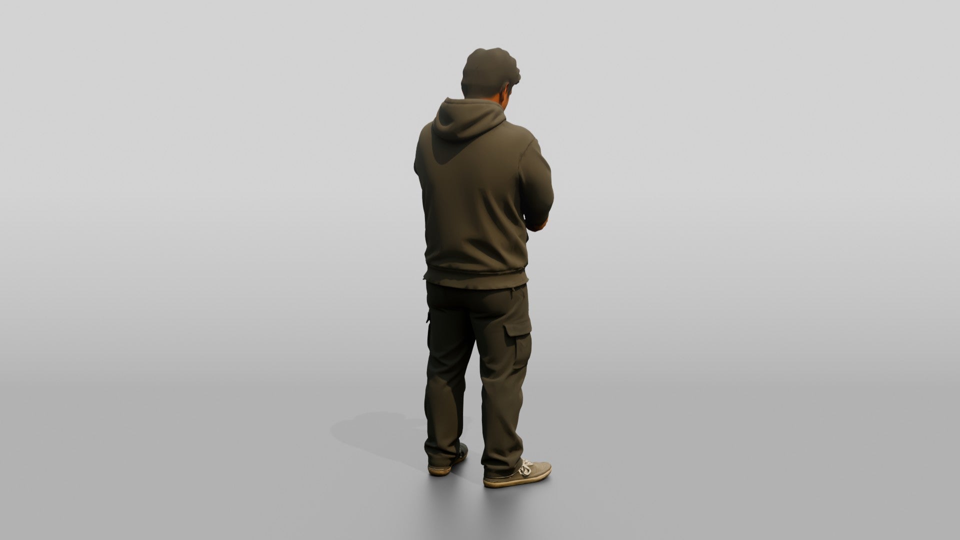 Homeless Man Adjusting His Worn Hoodie