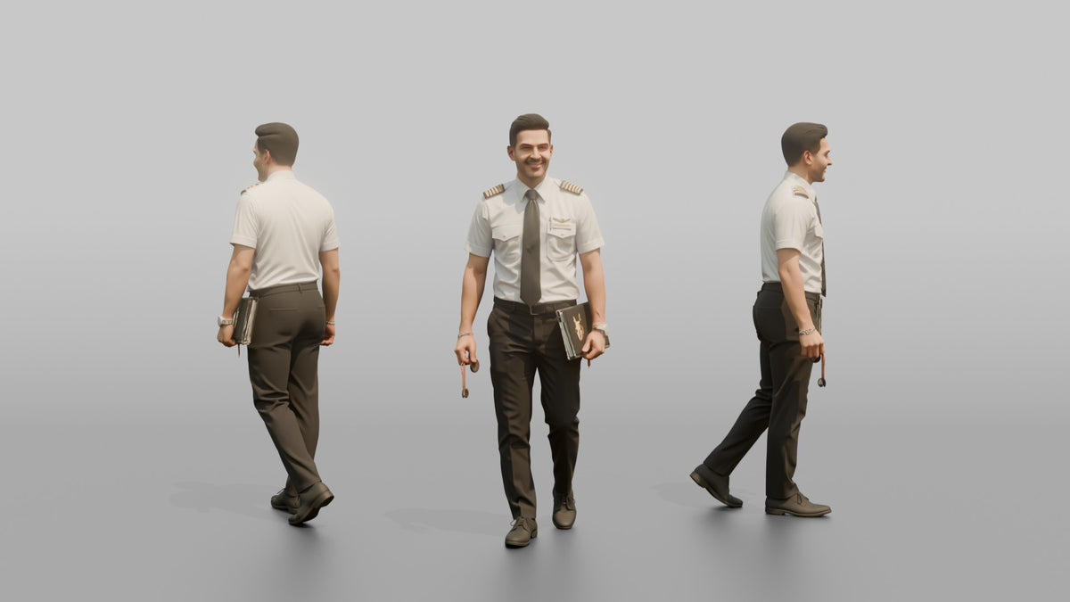 Caucasian Flight Attendant Giving Directions - 3D character model
