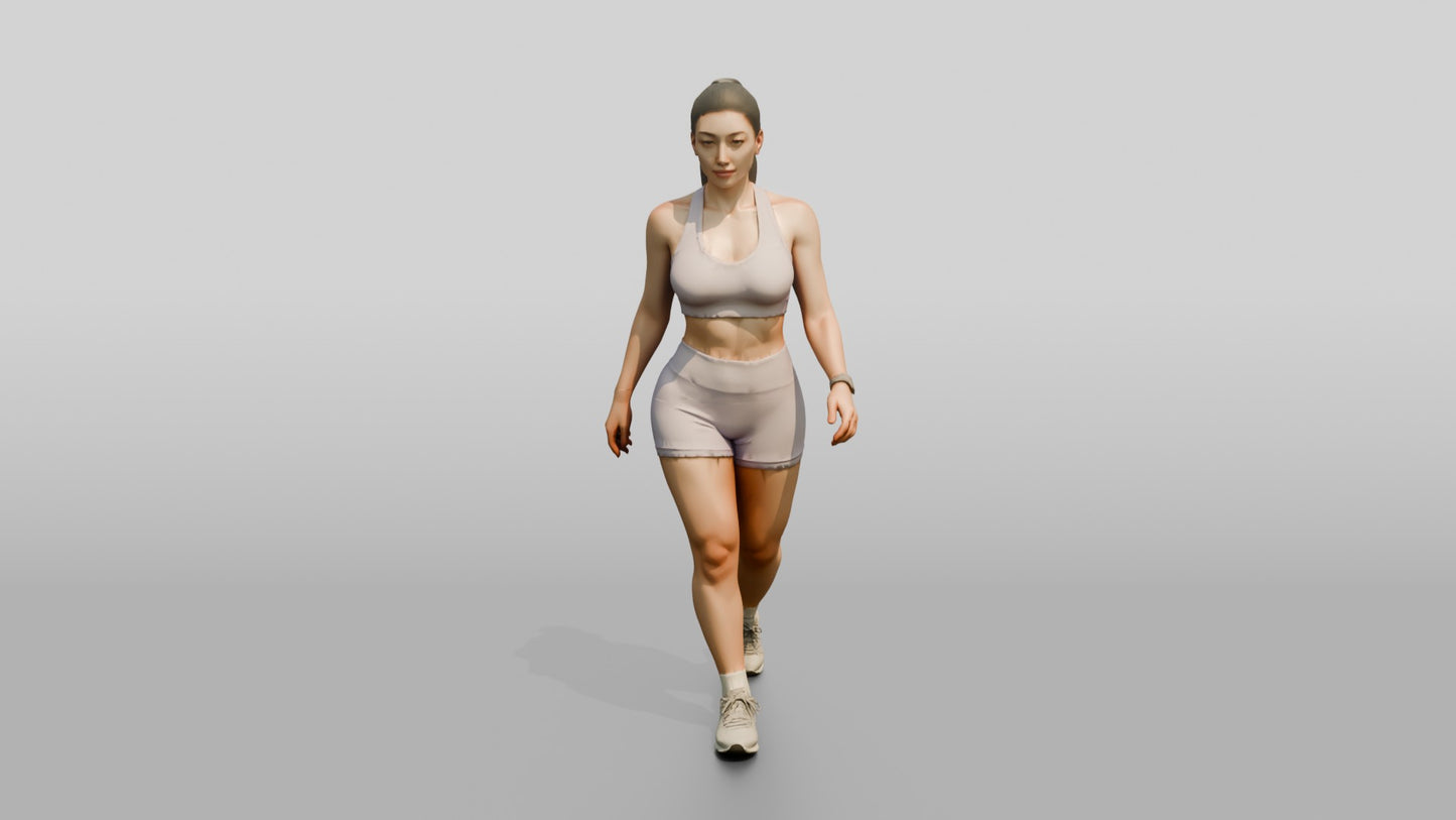 Woman with Ponytail in Mauve Activewear Walking