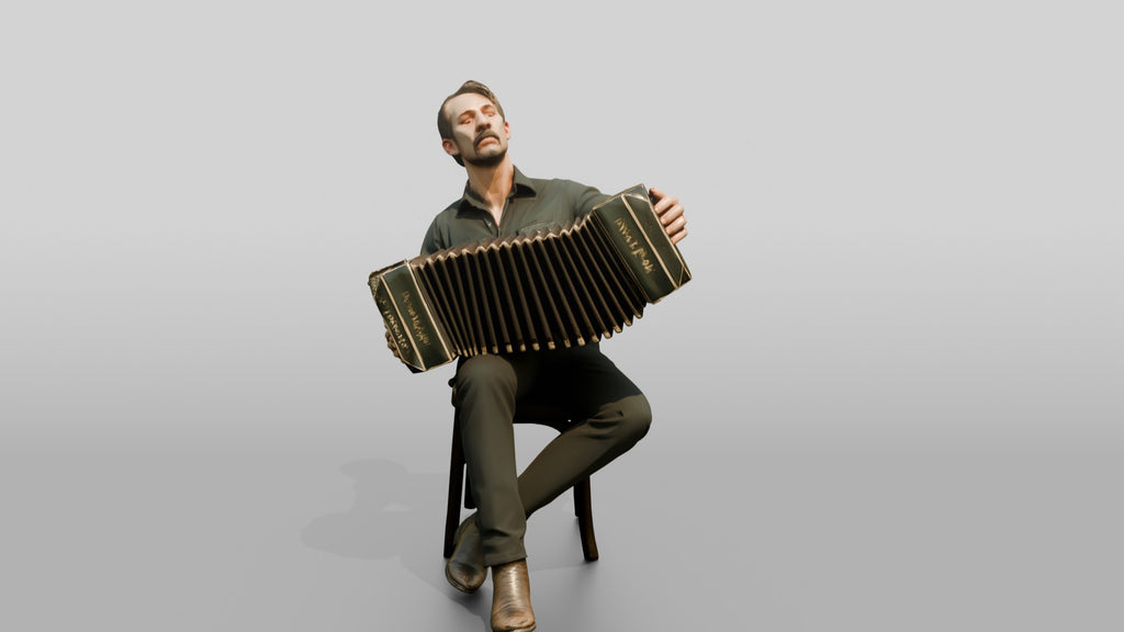 Bandoneon Player Pulling Bellows