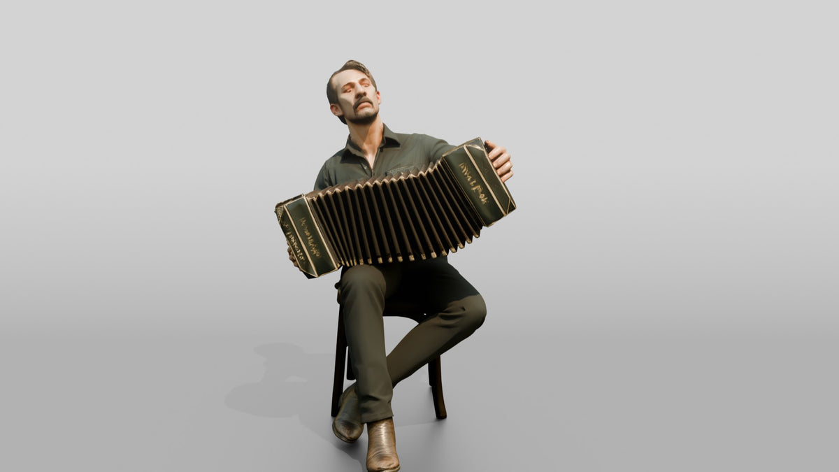 Bandoneon Player Pulling Bellows - 3D character model, view 5