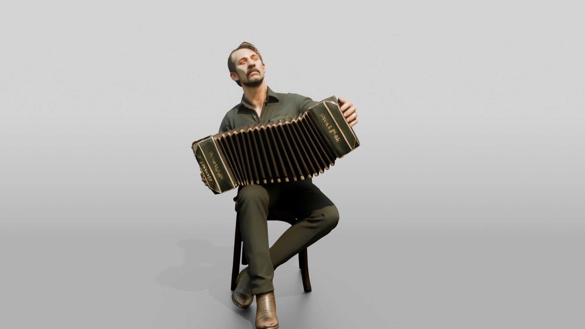 Bandoneon Player Pulling Bellows