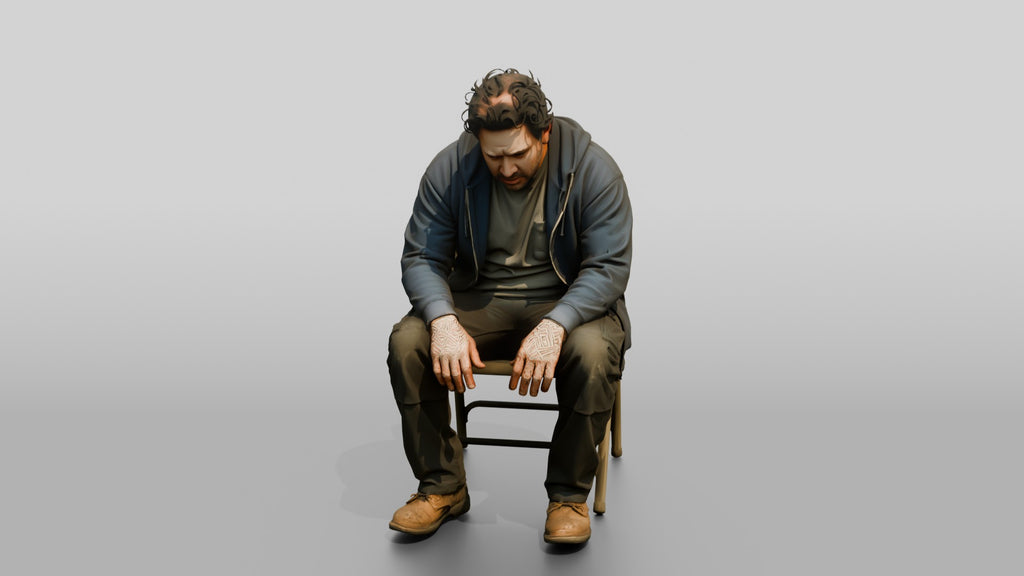 Homeless Man Looking Disoriented and Slouched Over