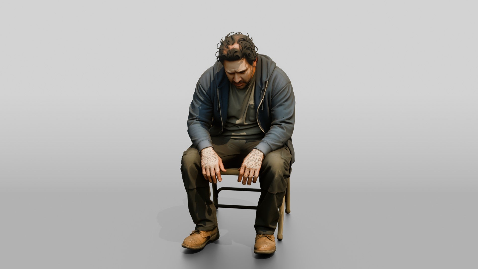 Homeless Man Looking Disoriented and Slouched Over