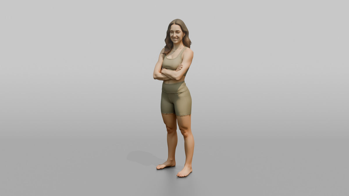 Fitness Influencer Woman Standing With Arms Crossed, Confident Smile - 3D character model, view 4