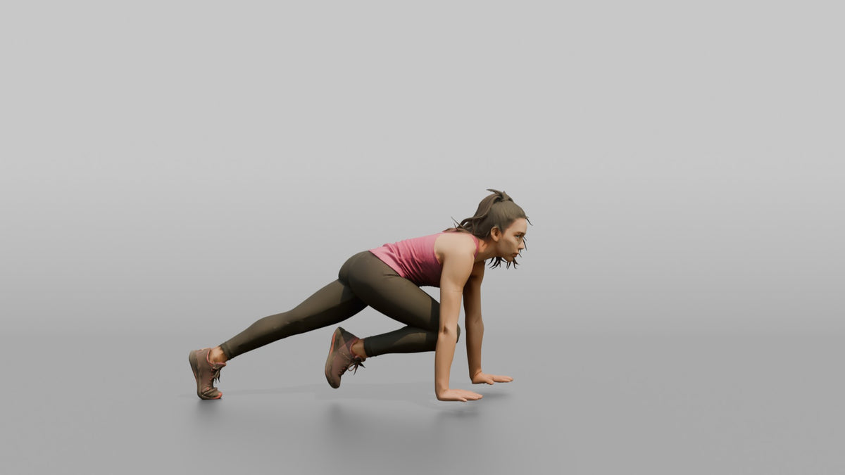 Bodyweight Athlete Woman In A Mountain-climber Position - 3D character model, view 5