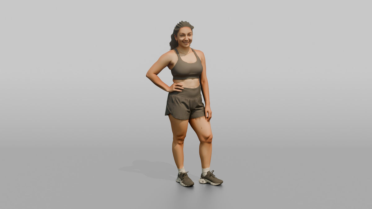 Physique Model Woman Standing In A Relaxed Athletic Stance, Hand On Hip - 3D character model, view 5