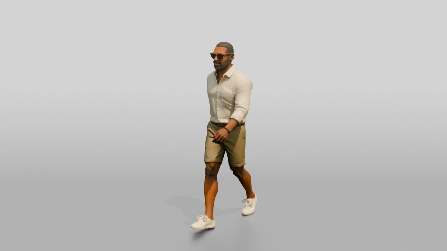 African-American Gentleman Walking the Boardwalk in Linen Shirt