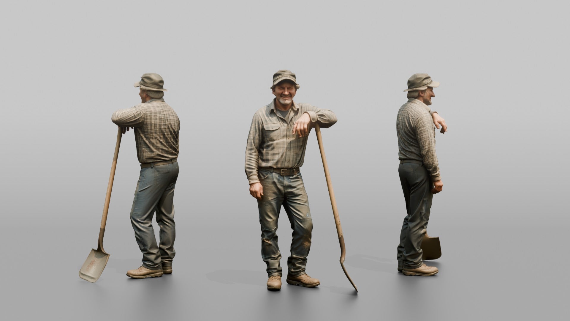 Farmer Leaning On Long Wooden Shovel