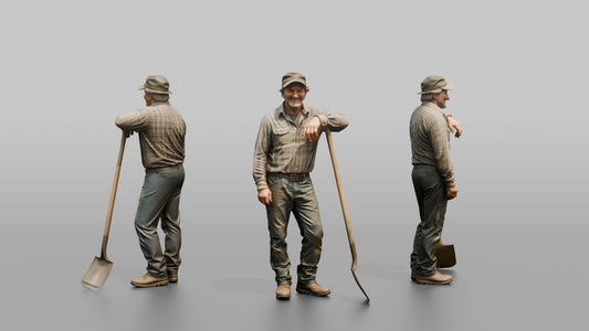 Farmer Leaning On Long Wooden Shovel