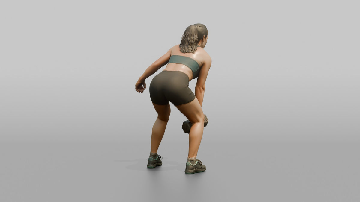 Weightlifter Woman Mid-rep On A Dumbbell Deadlift - 3D character model, view 2