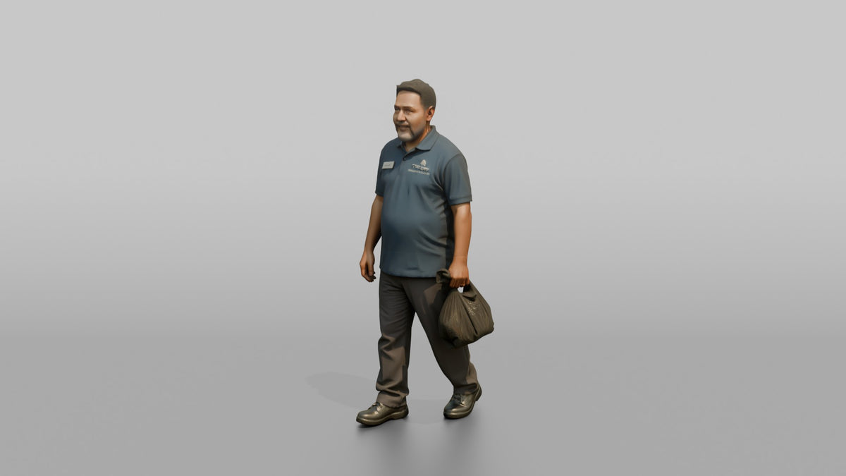 Housekeeping Staff Woman Carrying A Small Trash Bag - 3D character model, view 4