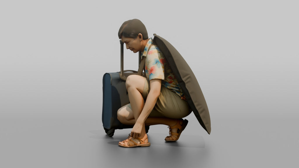 Traveler Tying Her Shoelace