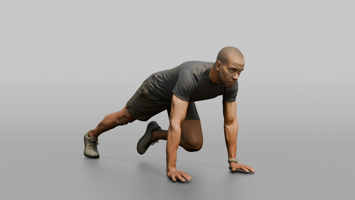 Bodyweight Athlete Man In A Mountain-climber Position - 3D character model, view 5
