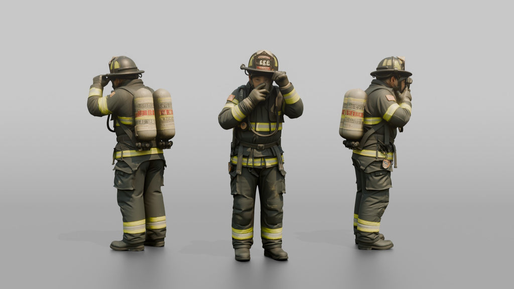 Firefighter Man Securing His Oxygen Mask Over His Face