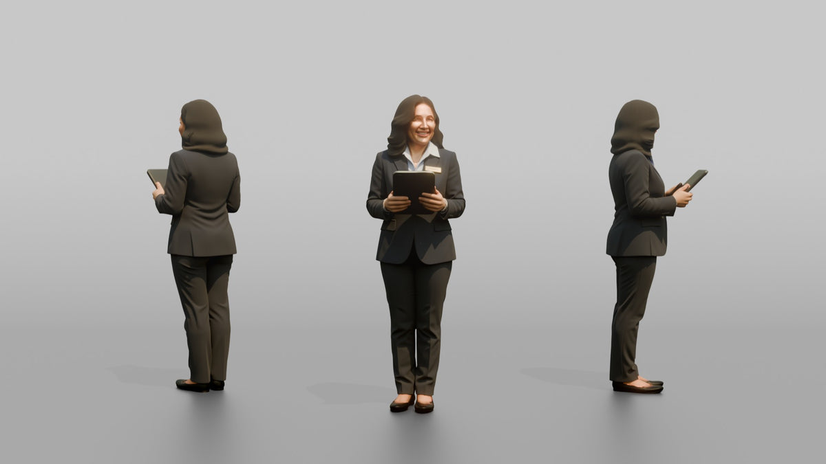 Receptionist Woman Holding A Tablet Device - 3D character model, view 1