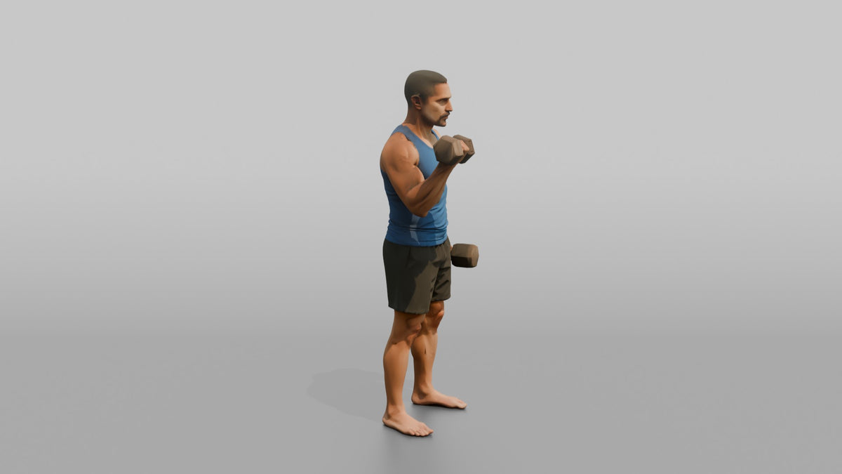 Weightlifter Man Performing A Dumbbell Bicep Curl - 3D character model, view 2