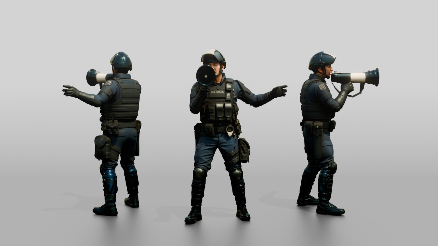Riot Police Officer Holding Megaphone