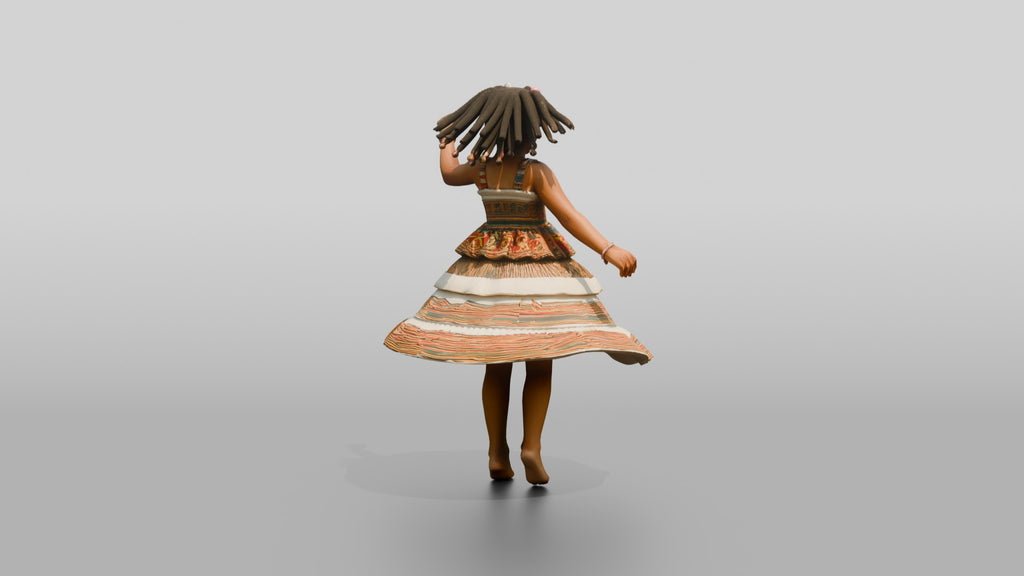 Joyful African Girl Spinning in a Tiered Dress