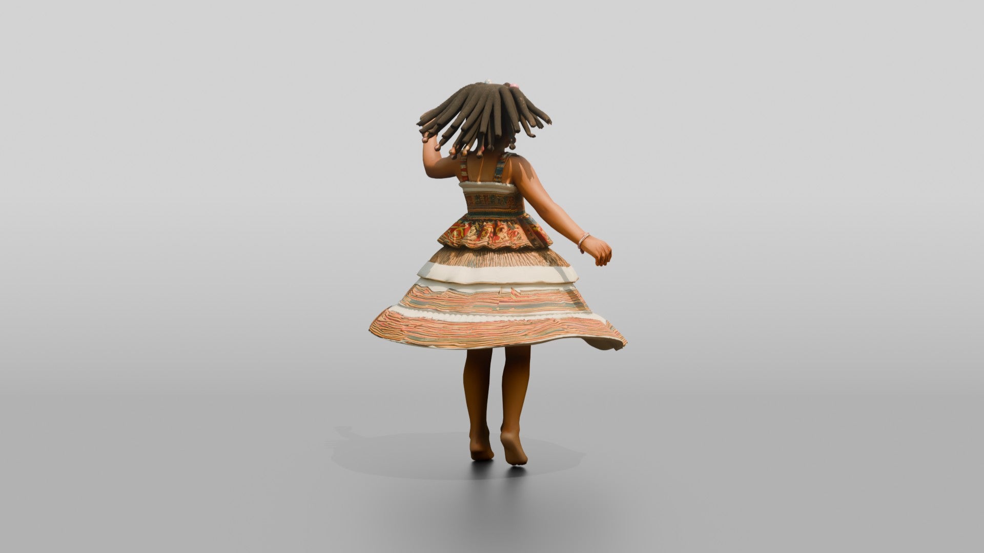 Joyful African Girl Spinning in a Tiered Dress