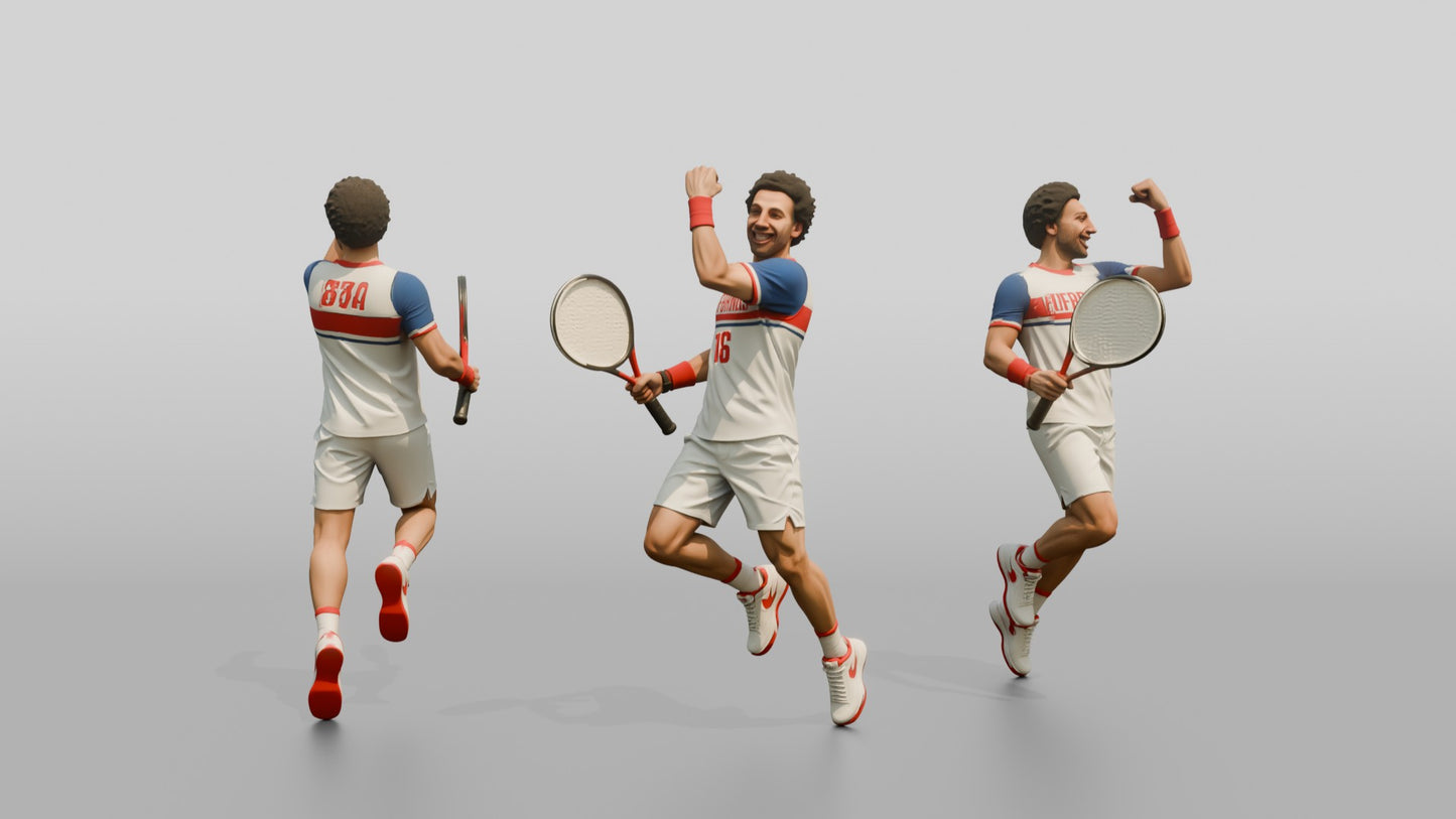 Male Tennis Player Leaping in Celebration