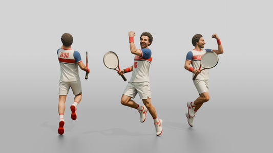 Male Tennis Player Leaping in Celebration