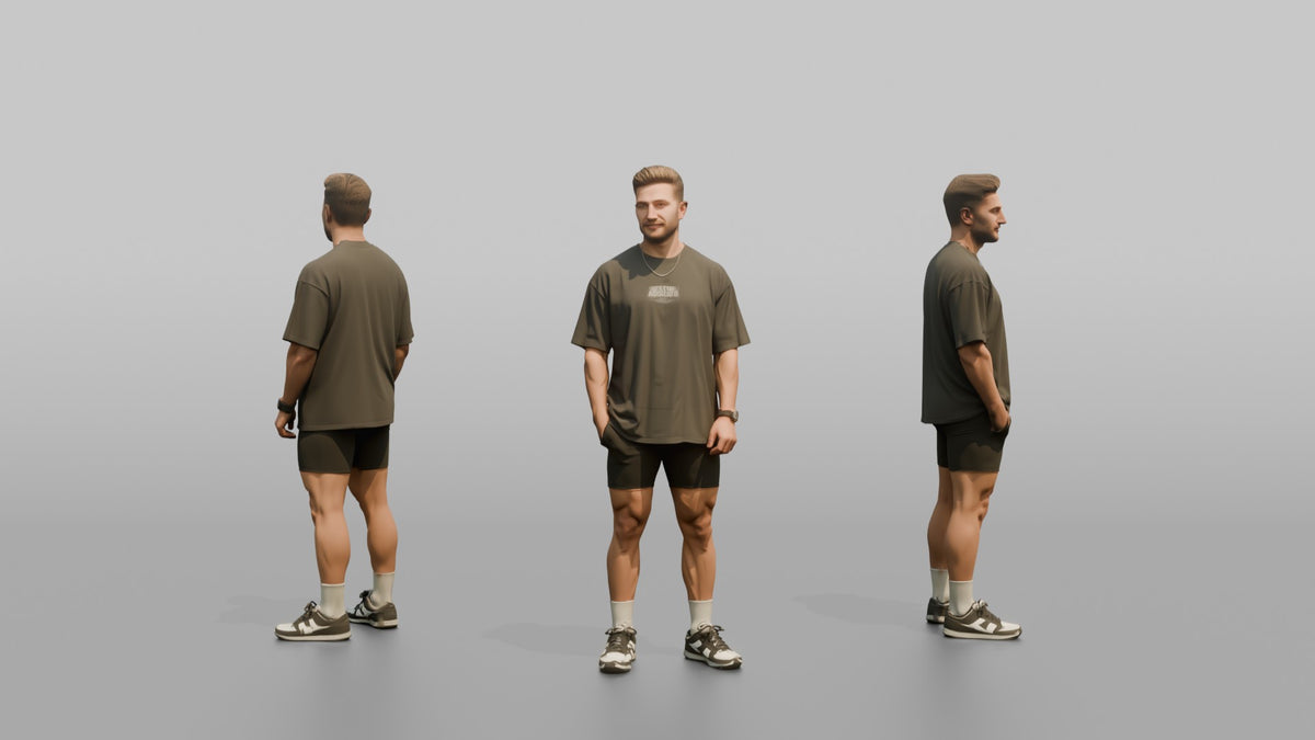 Fitness Influencer Man Standing At A Slight Angle, Confident Posture - 3D character model, view 1