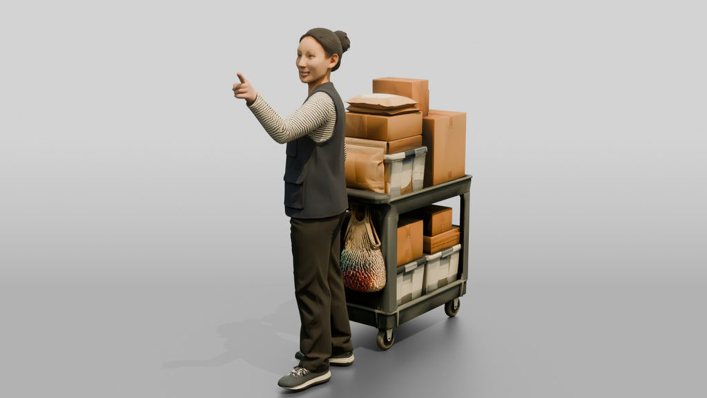 Woman with Parcel Hand Truck
