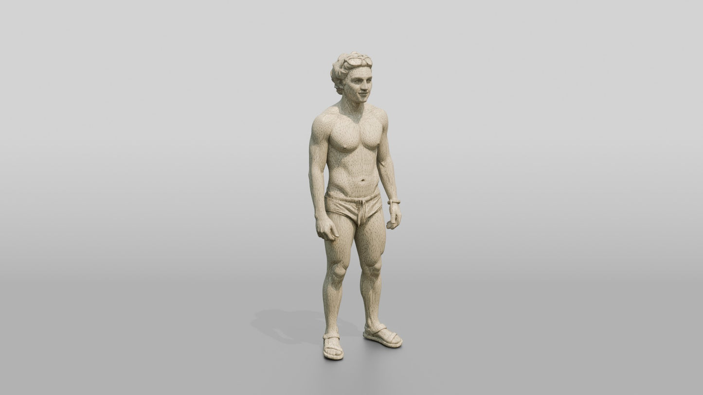 Mestizo Man in Yellow Patterned Swim Brief Pose