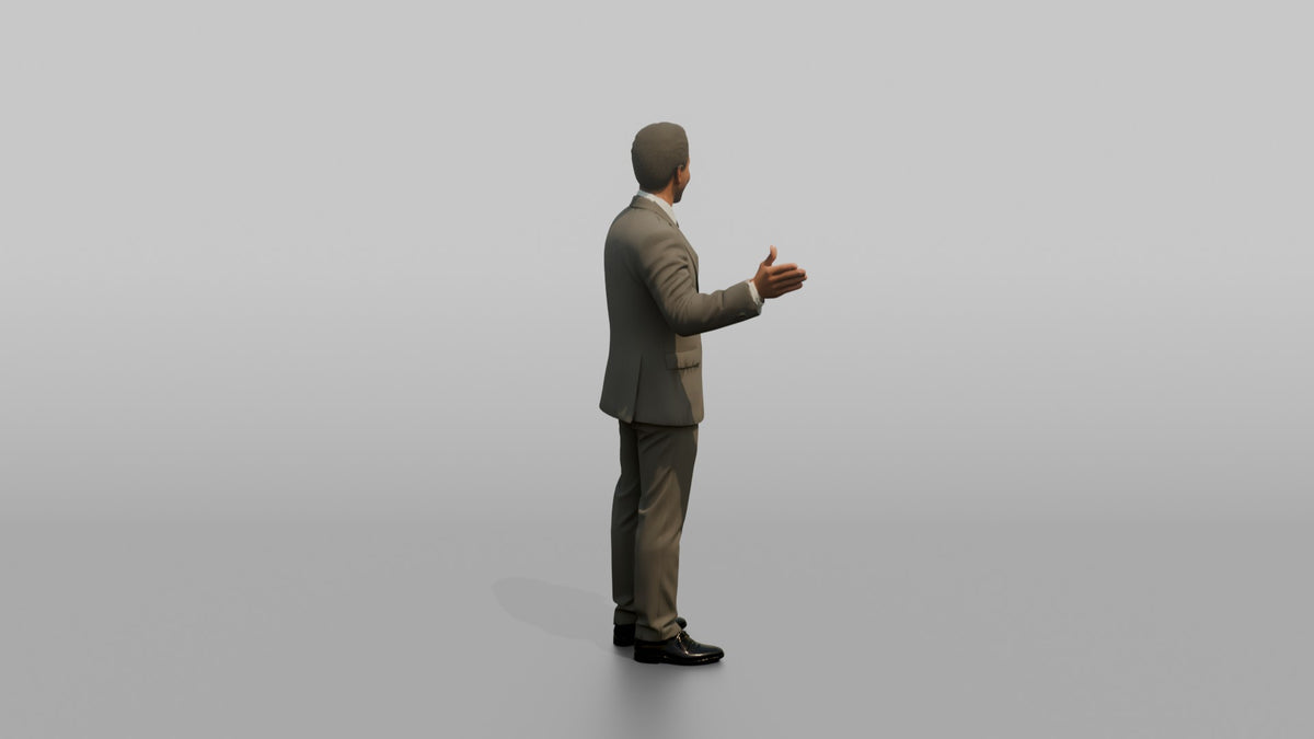 Host Man Gesturing This Way With One Arm - 3D character model, view 3