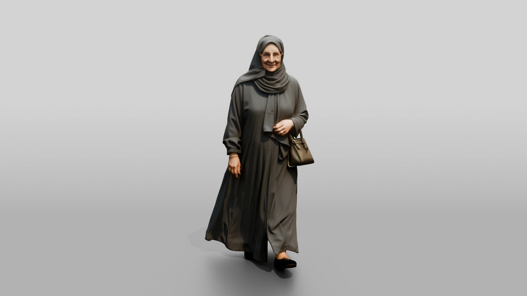 Elegant Elderly Saudi Woman in Abaya and Hijab