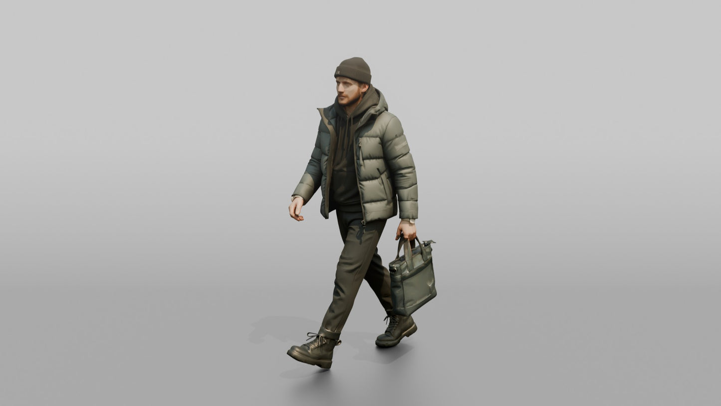 Scandinavian Man Walking in a Down Puffer Jacket