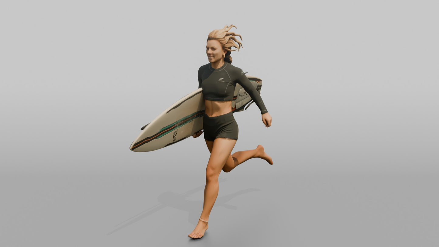 Surfer Running in a Crop Surf Top