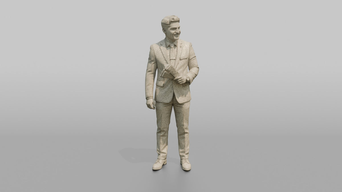Concierge Man Holding A Pair Of Event Tickets - wireframe topology preview
