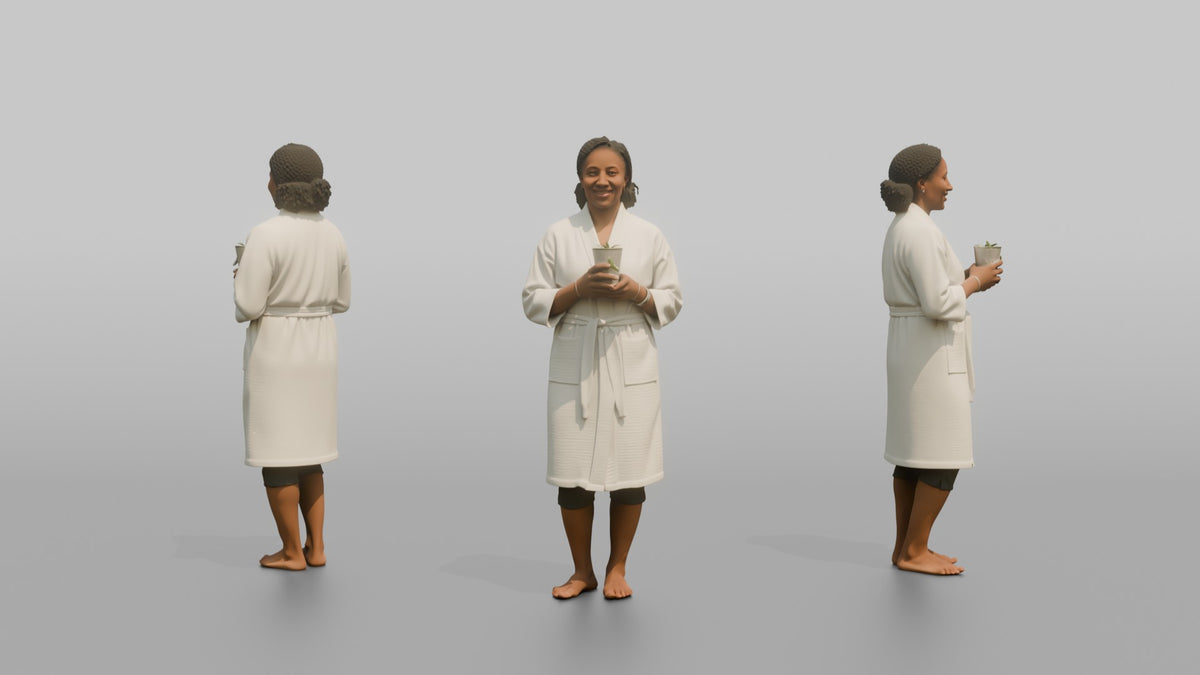 Spa Client Man Standing Holding A Glass Of Cucumber-infused Water - 3D character model, view 1