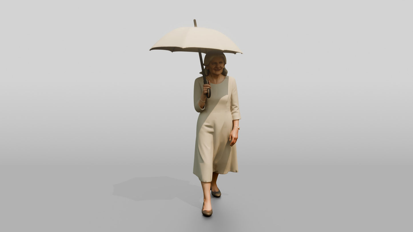 Elderly Slender Greek Woman Holding a Parasol
