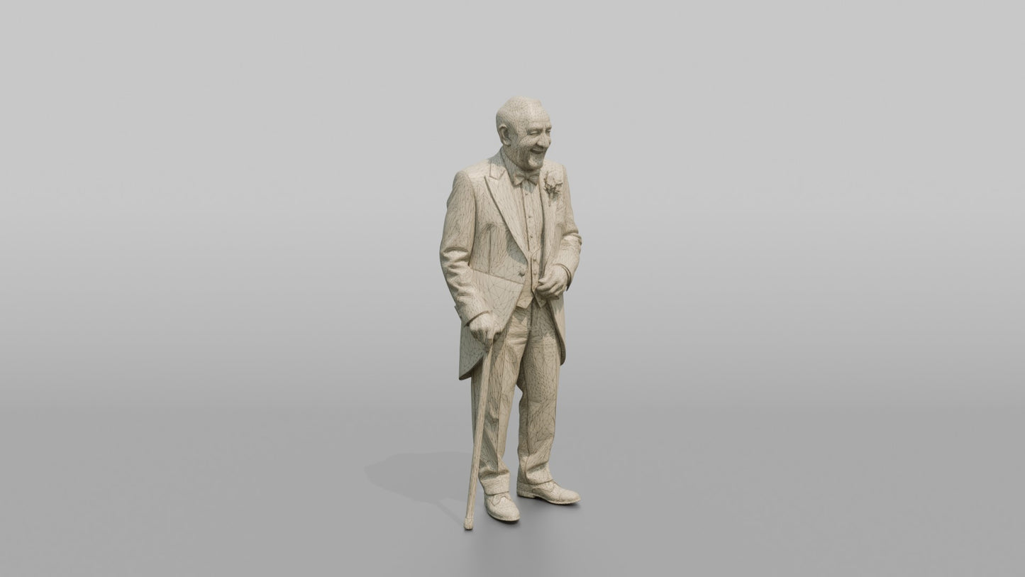 Elderly Groom in a Black Tailcoat with a Walking Cane
