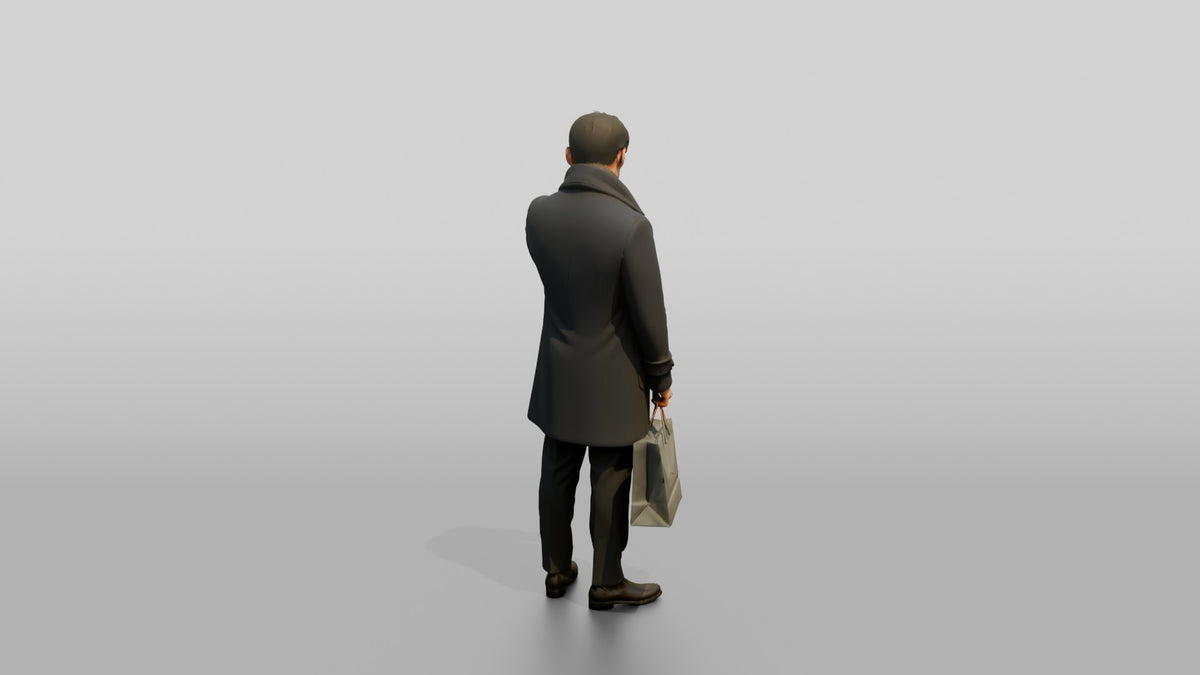 Man Checking His Watch in Winter Coat - 3D character model, view 3