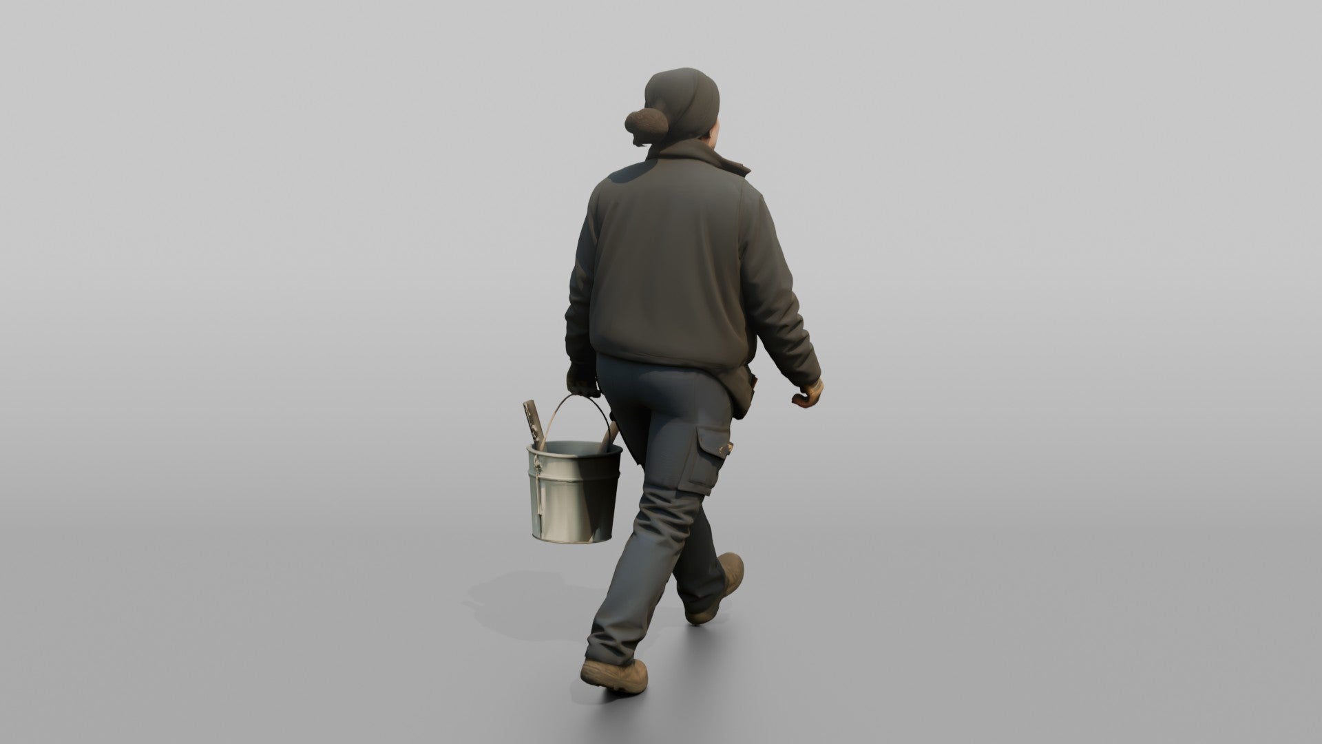 Bosun Carrying a Paint Bucket Across the Deck