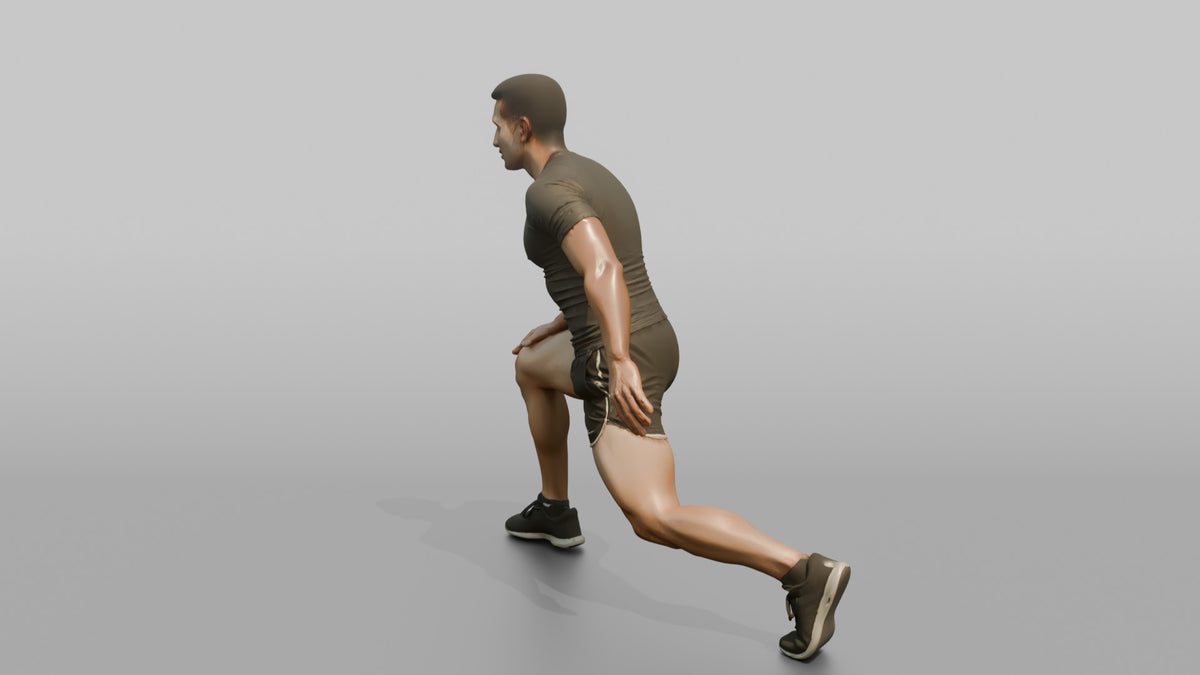 Fitness Influencer Man Doing A Dynamic Lunge Stretch - 3D character model, view 4