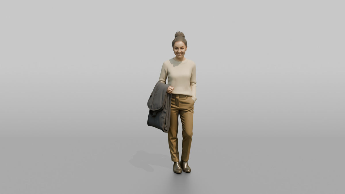 Woman Customer Carrying A Garment Bag Over One Arm - 3D character model, view 5