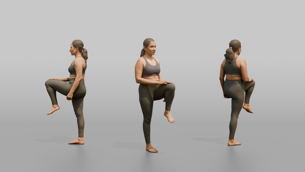Bodyweight Athlete Woman Doing A Standing Knee Raise - 3D character model, view 1