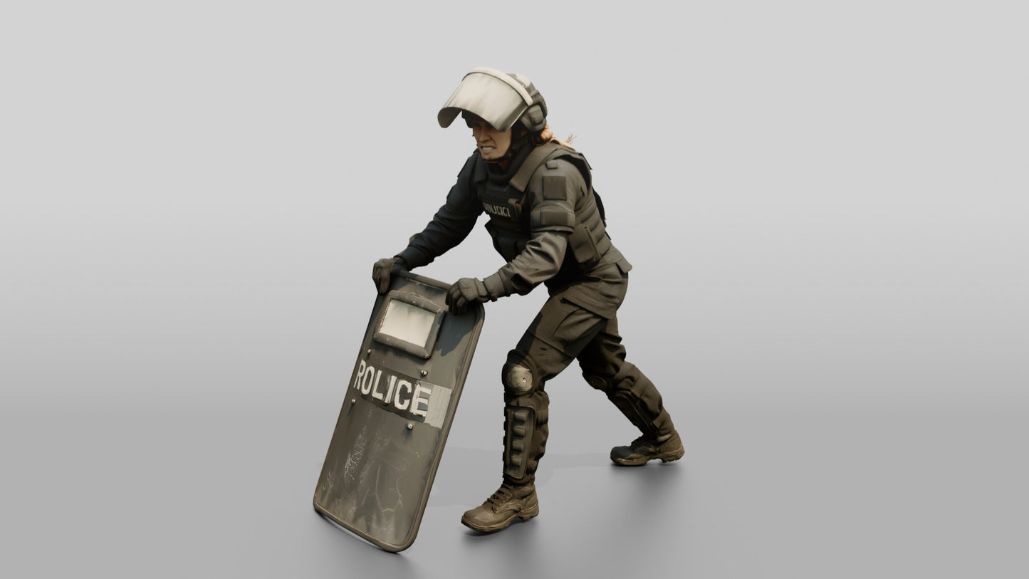Riot Police Officers Pushing Shield Line