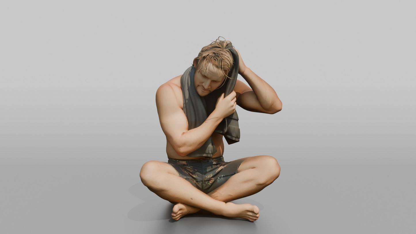 Surfer Drying His Hair with a Towel