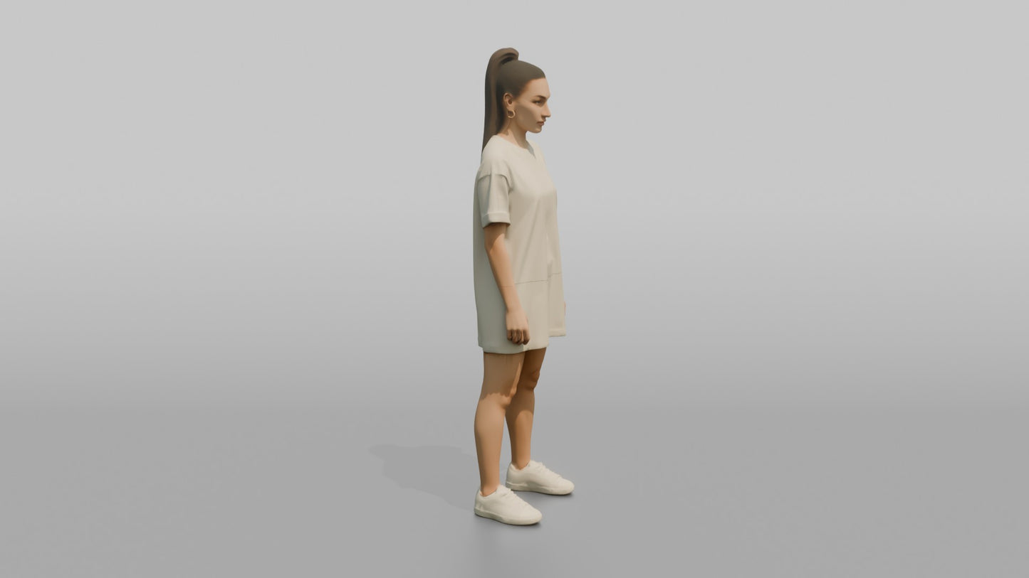 Woman Standing in an Oversized T-Shirt Dress