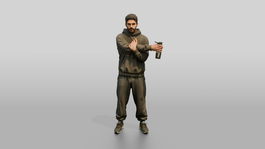 Man Stretching Arms with Protein Shaker
