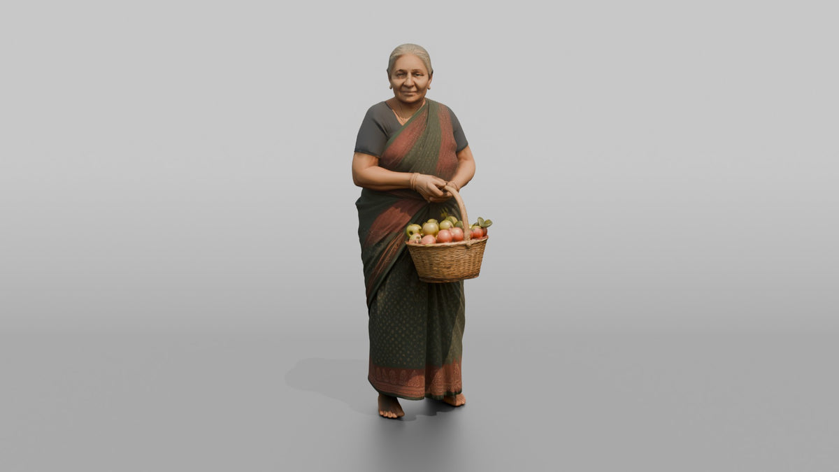 Grandmother Carrying A Basket Of Freshly Picked Apples - 3D character model, view 5