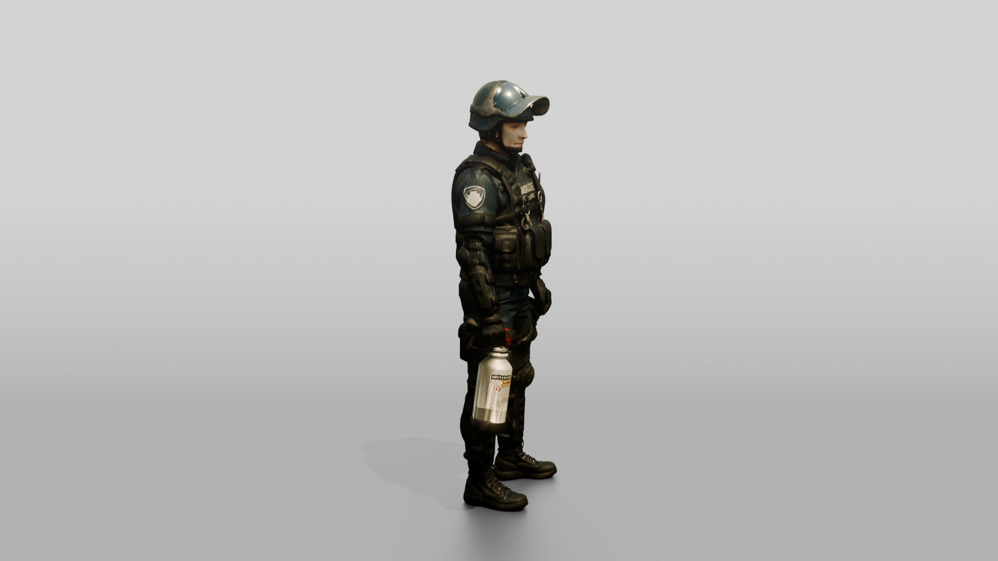 Riot Police Officer Bracing Shield