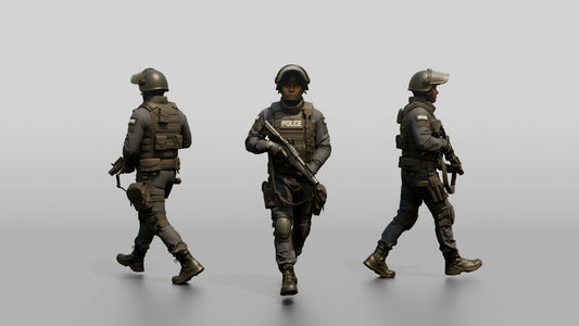 Riot Police Officers Walking in Formation